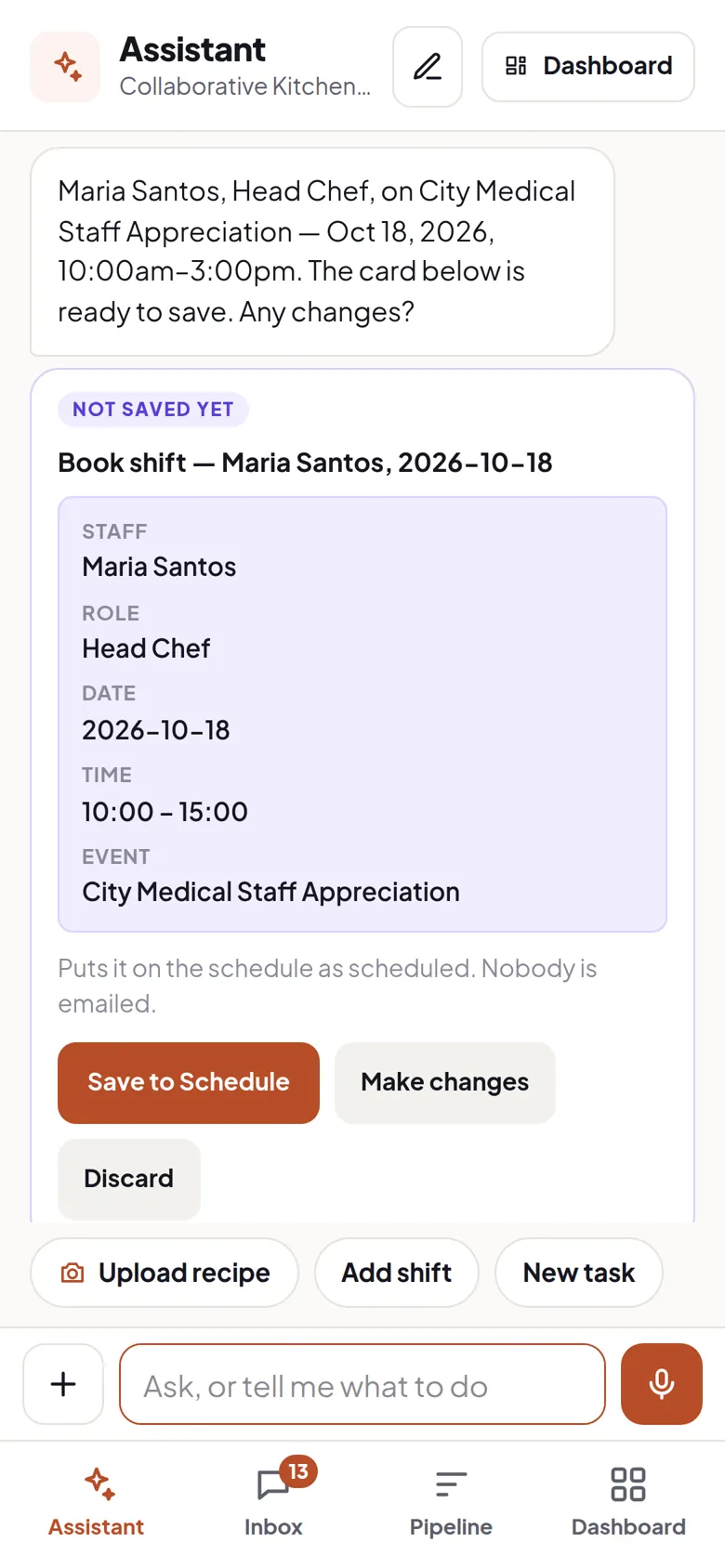 A shift card on a phone.